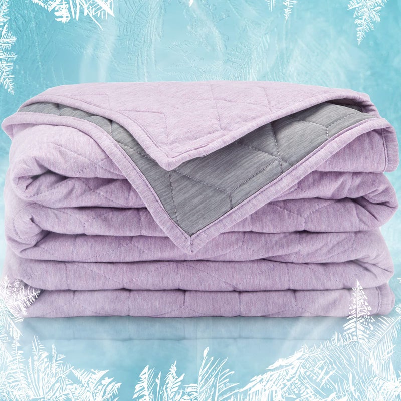 SLEEP ZONE Cooling Blanket for Hot Sleepers Throw Size (50x60 inches), Dual-Sided Cool Summer Blanket Lightweight Portable for Gym, Travel, Picnic, Camping (Light Purple+Grey) - Image 1